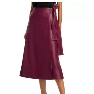 Toccin Burgundy Faux Leather Wrap Skirt, Size: XS